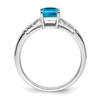14k White Gold Emerald-cut Blue Topaz and Diamond Ring-RM5985