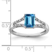 14k White Gold Emerald-cut Blue Topaz and Diamond Ring-RM5985