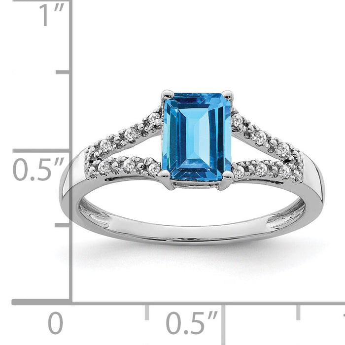 14k White Gold Emerald-cut Blue Topaz and Diamond Ring-RM5985