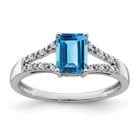 14k White Gold Emerald-cut Blue Topaz and Diamond Ring-RM5985