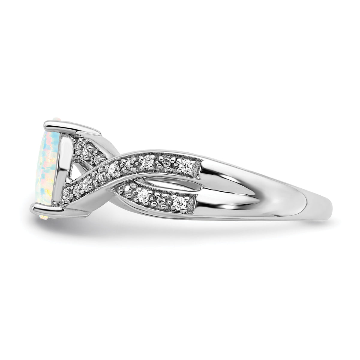 14k White Gold Created Opal and Diamond Ring-RM5986