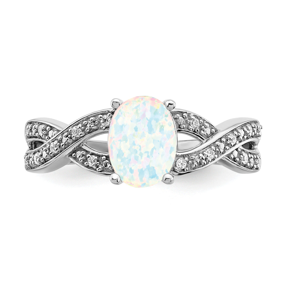 14k White Gold Created Opal and Diamond Ring-RM5986