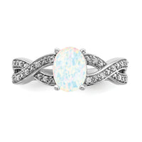 14k White Gold Created Opal and Diamond Ring-RM5986