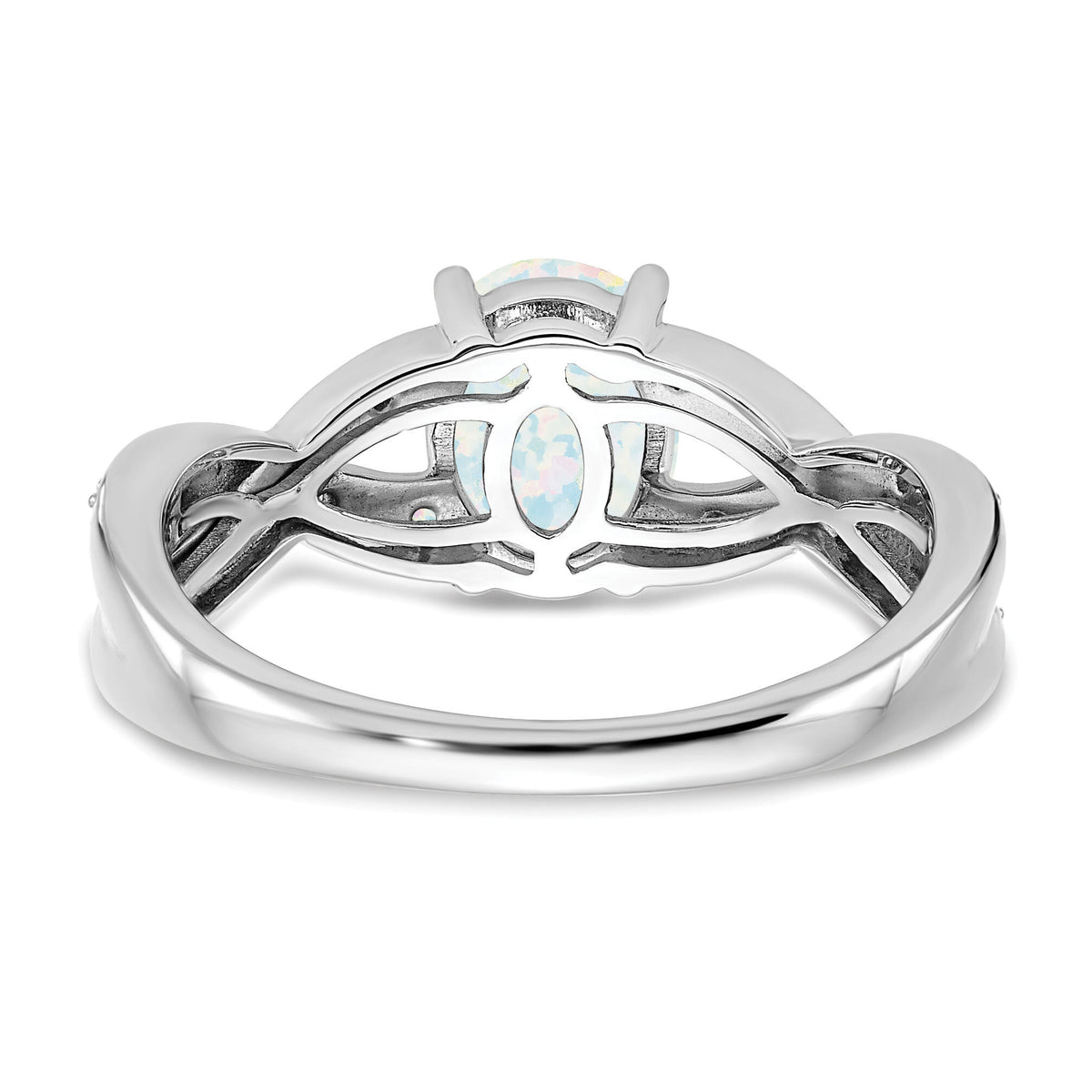 14k White Gold Created Opal and Diamond Ring-RM5986