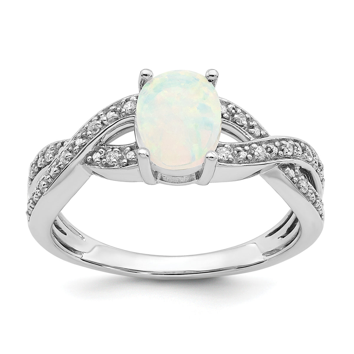 14k White Gold Created Opal and Diamond Ring-RM5986