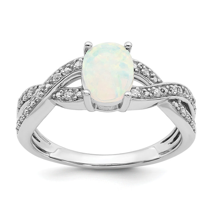 14k White Gold Created Opal and Diamond Ring-RM5986