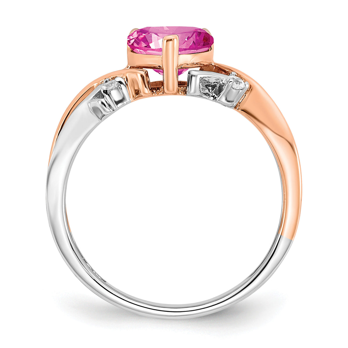 14k Two-tone Heart Created Pink Sapphire and Diamond Ring-RM6023