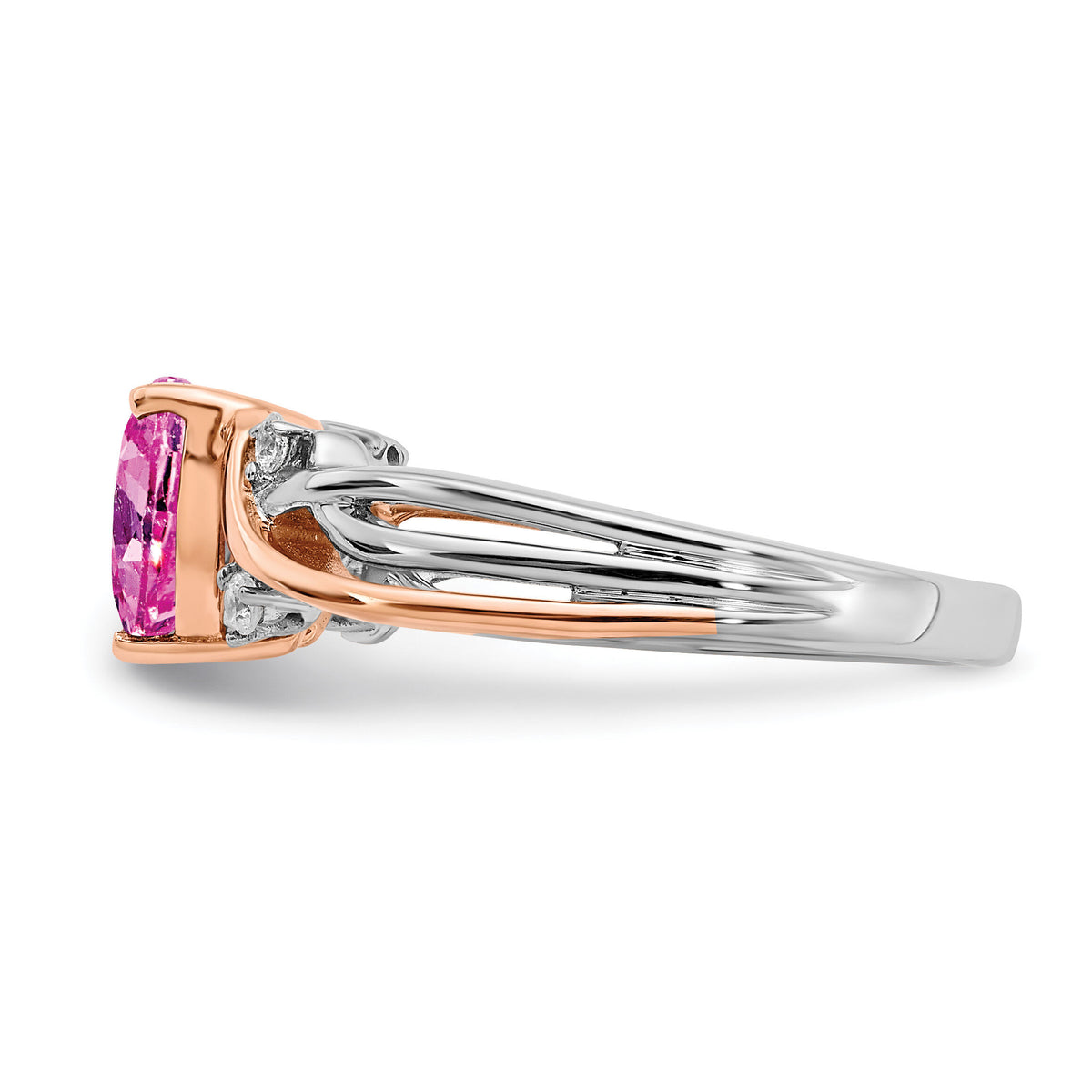 14k Two-tone Heart Created Pink Sapphire and Diamond Ring-RM6023