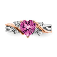 14k Two-tone Heart Created Pink Sapphire and Diamond Ring-RM6023