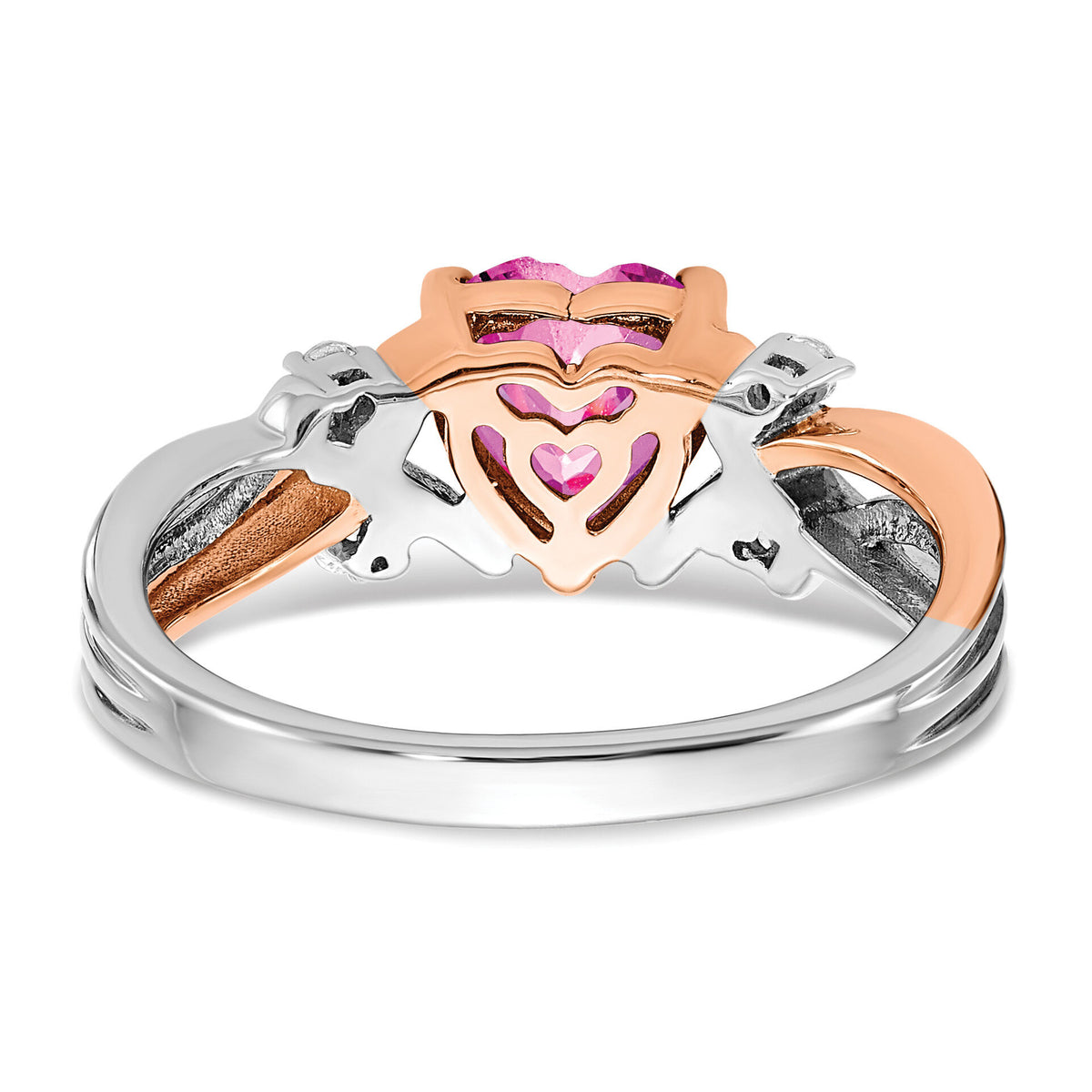 14k Two-tone Heart Created Pink Sapphire and Diamond Ring-RM6023