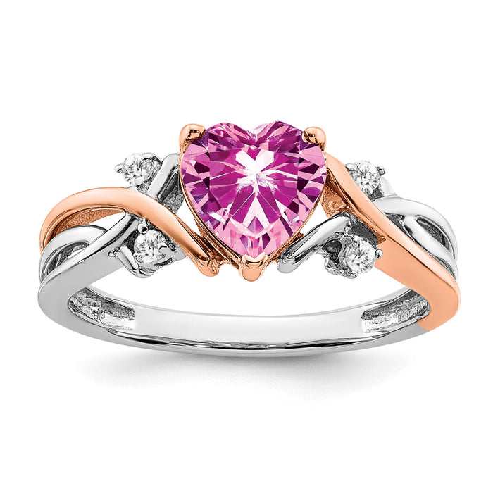 14k Two-tone Heart Created Pink Sapphire and Diamond Ring-RM6023