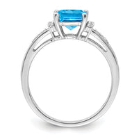 14k White Gold Cushion Blue Topaz and Diamond Ring-RM6031