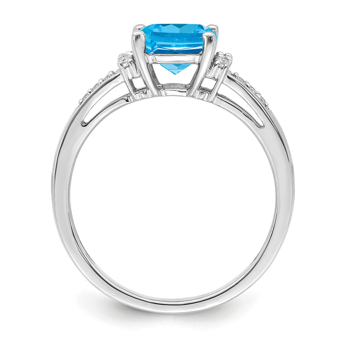 14k White Gold Cushion Blue Topaz and Diamond Ring-RM6031