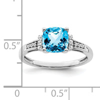 14k White Gold Cushion Blue Topaz and Diamond Ring-RM6031