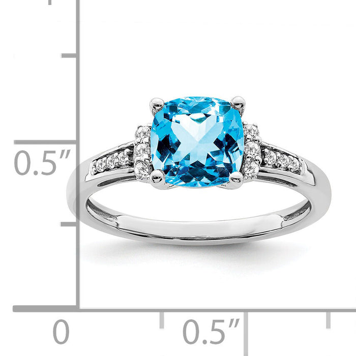 14k White Gold Cushion Blue Topaz and Diamond Ring-RM6031