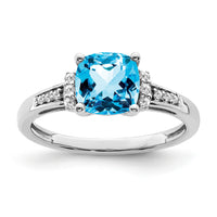14k White Gold Cushion Blue Topaz and Diamond Ring-RM6031