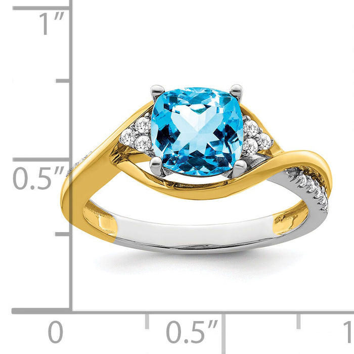 14k Two-tone Cushion Blue Topaz and Diamond Ring-RM6039