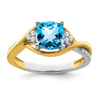 14k Two-tone Cushion Blue Topaz and Diamond Ring-RM6039
