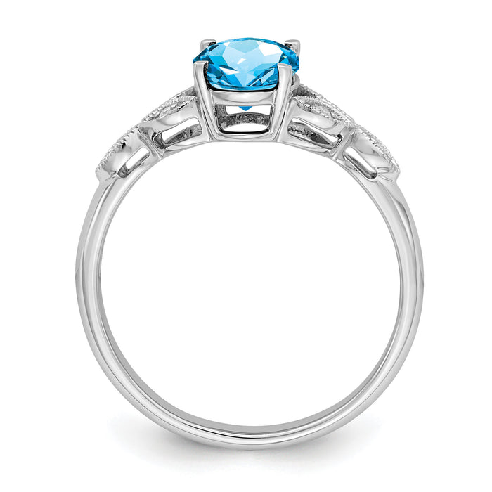 14k White Gold Oval Blue Topaz and Diamond Ring-RM6090