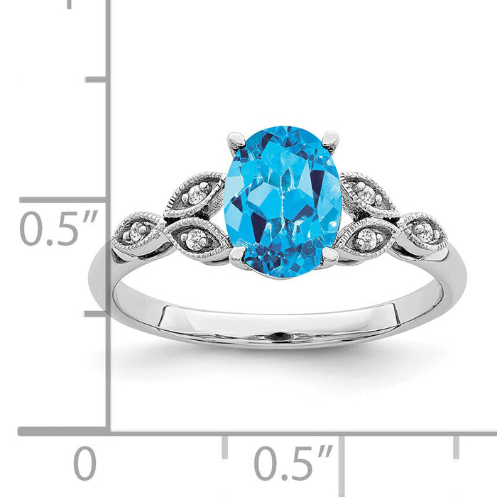14k White Gold Oval Blue Topaz and Diamond Ring-RM6090