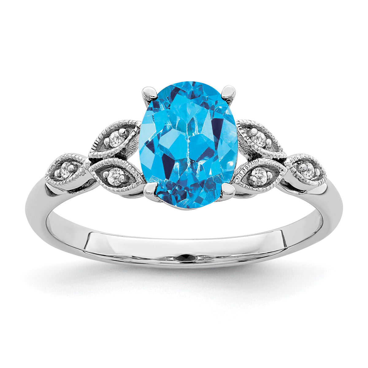 14k White Gold Oval Blue Topaz and Diamond Ring-RM6090