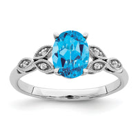 14k White Gold Oval Blue Topaz and Diamond Ring-RM6090