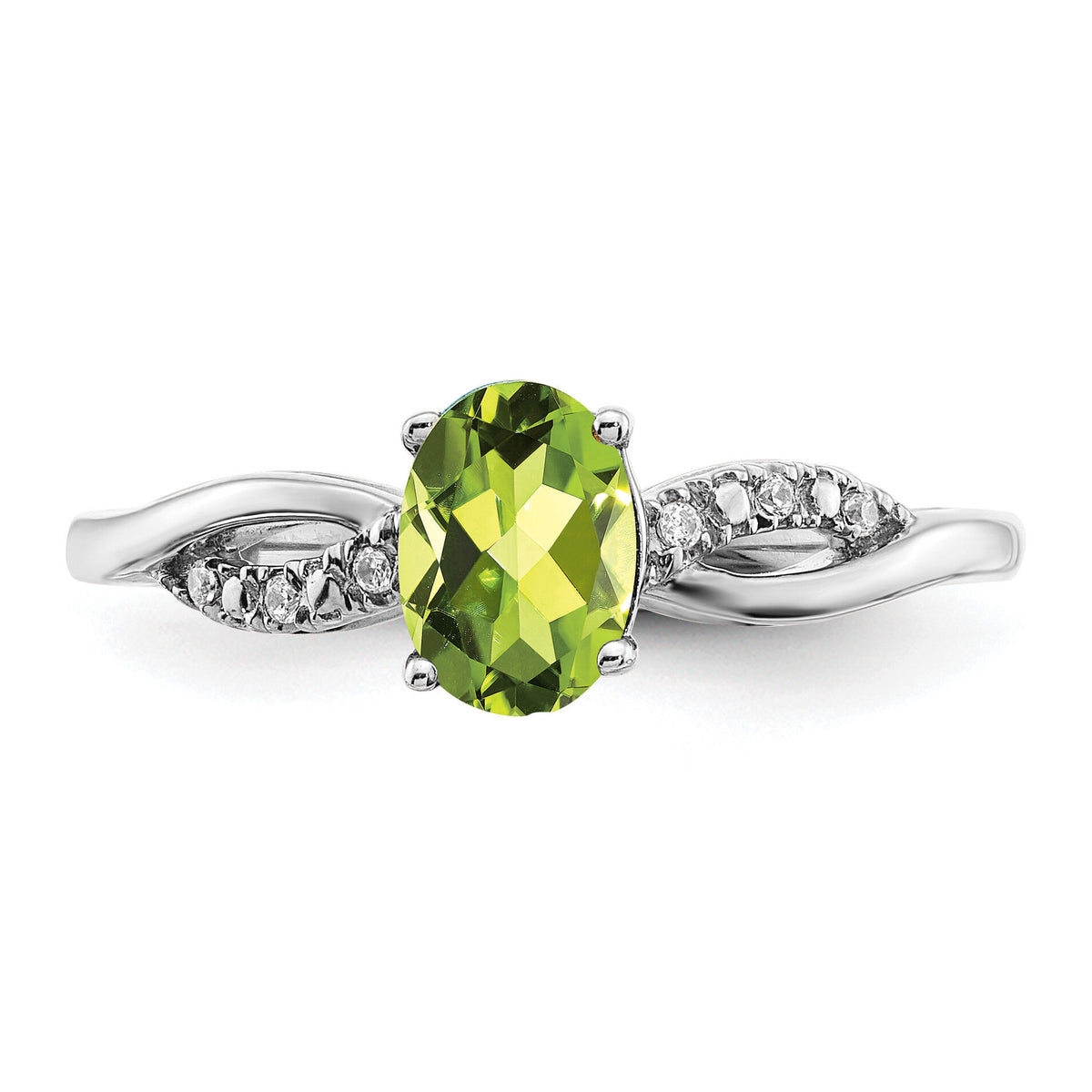 14k White Gold Oval Peridot and Diamond Ring-RM6146