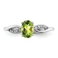 14k White Gold Oval Peridot and Diamond Ring-RM6146