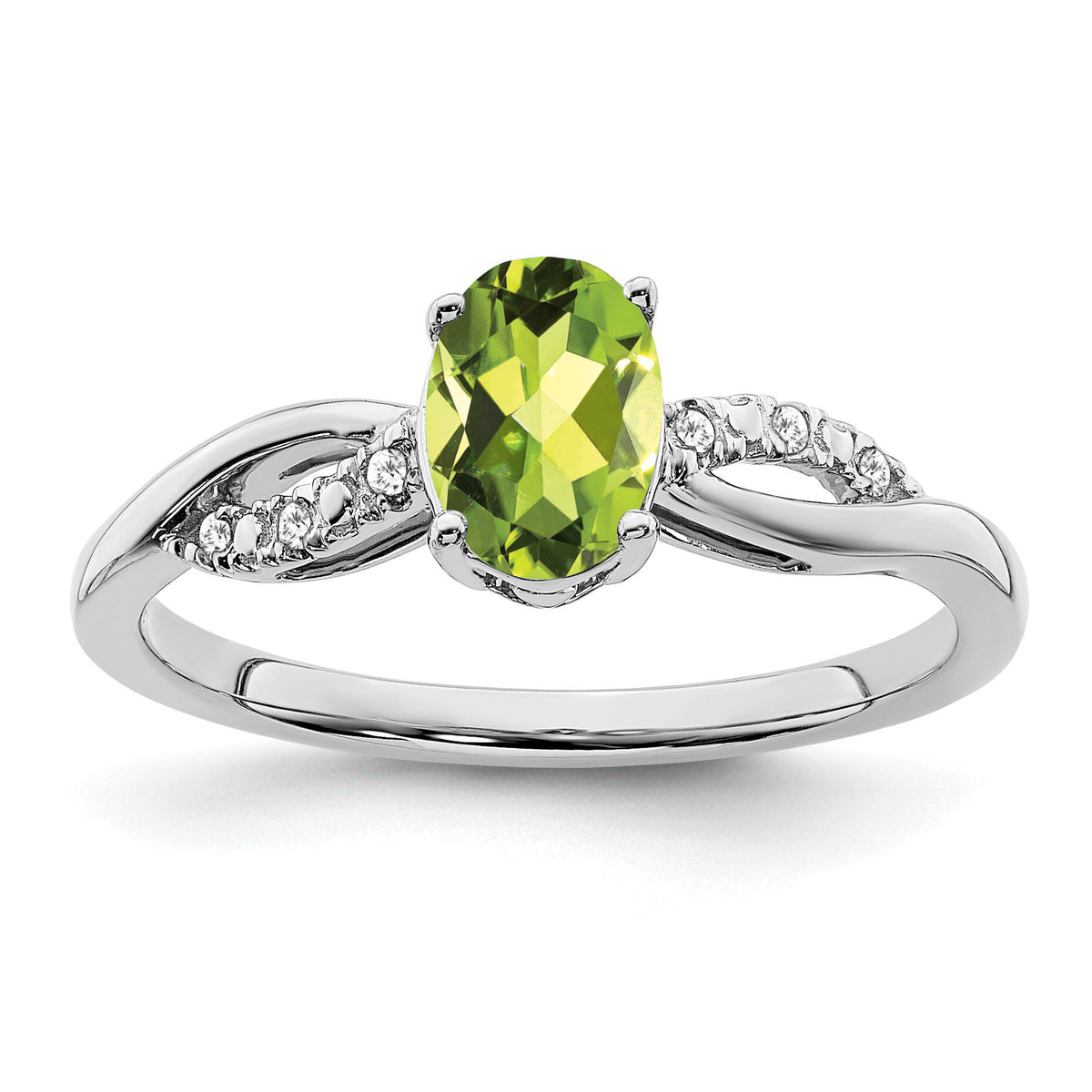 14k White Gold Oval Peridot and Diamond Ring-RM6146