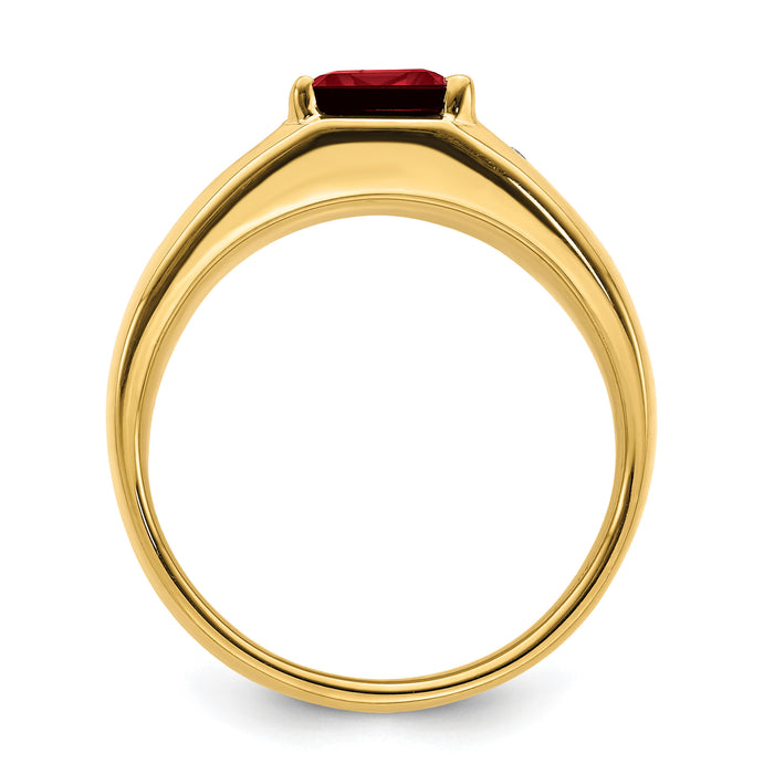 14k Emerald-cut Created Ruby and Diamond Polished Mens Ring-RM6658