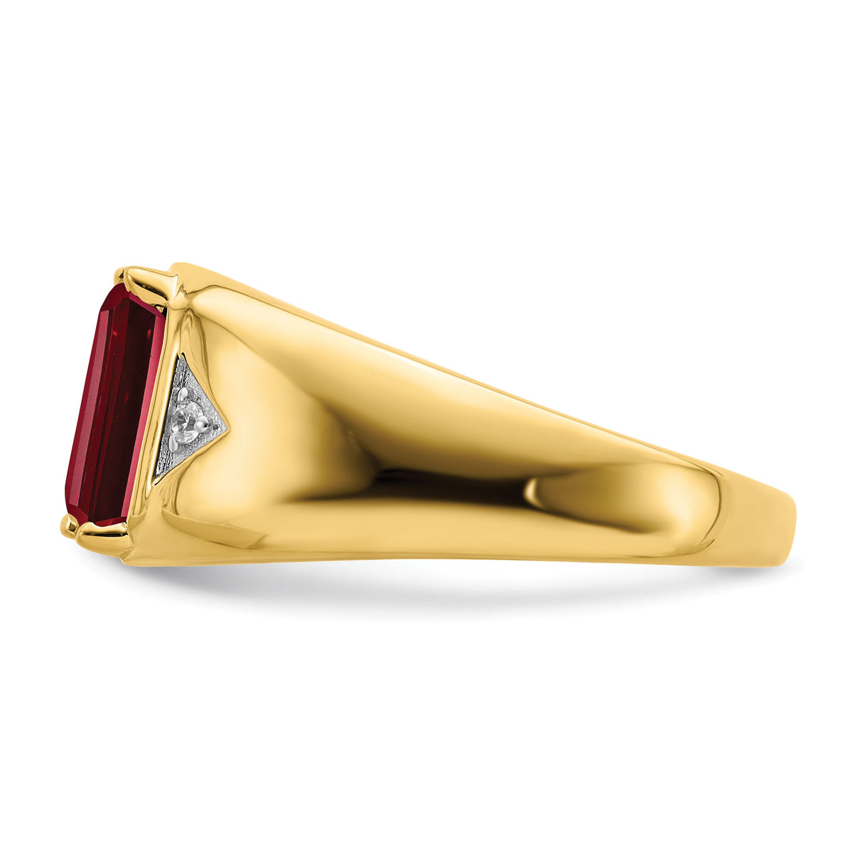 14k Emerald-cut Created Ruby and Diamond Polished Mens Ring-RM6658