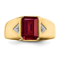 14k Emerald-cut Created Ruby and Diamond Polished Mens Ring-RM6658