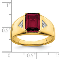 14k Emerald-cut Created Ruby and Diamond Polished Mens Ring-RM6658