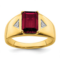 14k Emerald-cut Created Ruby and Diamond Polished Mens Ring-RM6658