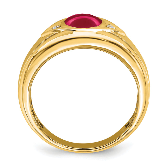 14k Created Ruby and Diamond Mens Ring-RM6659