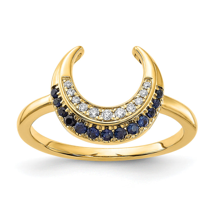 14k Polished Sapphire and Diamond Moon Ring-RM6847