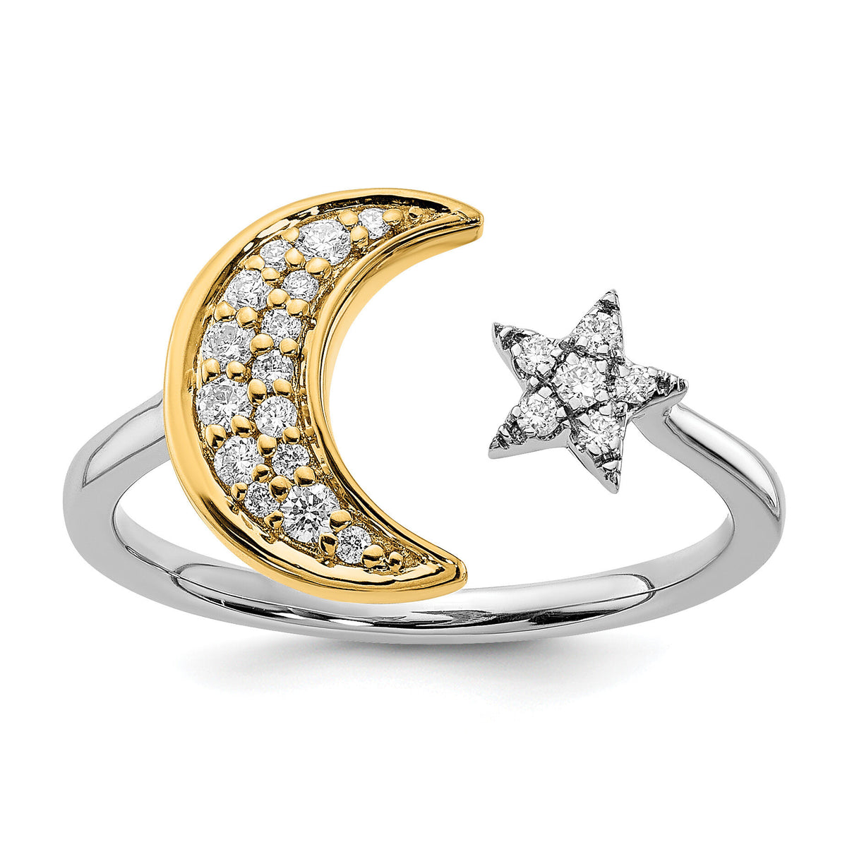 14k Two-tone Diamond Moon w/Star Ring-RM6849