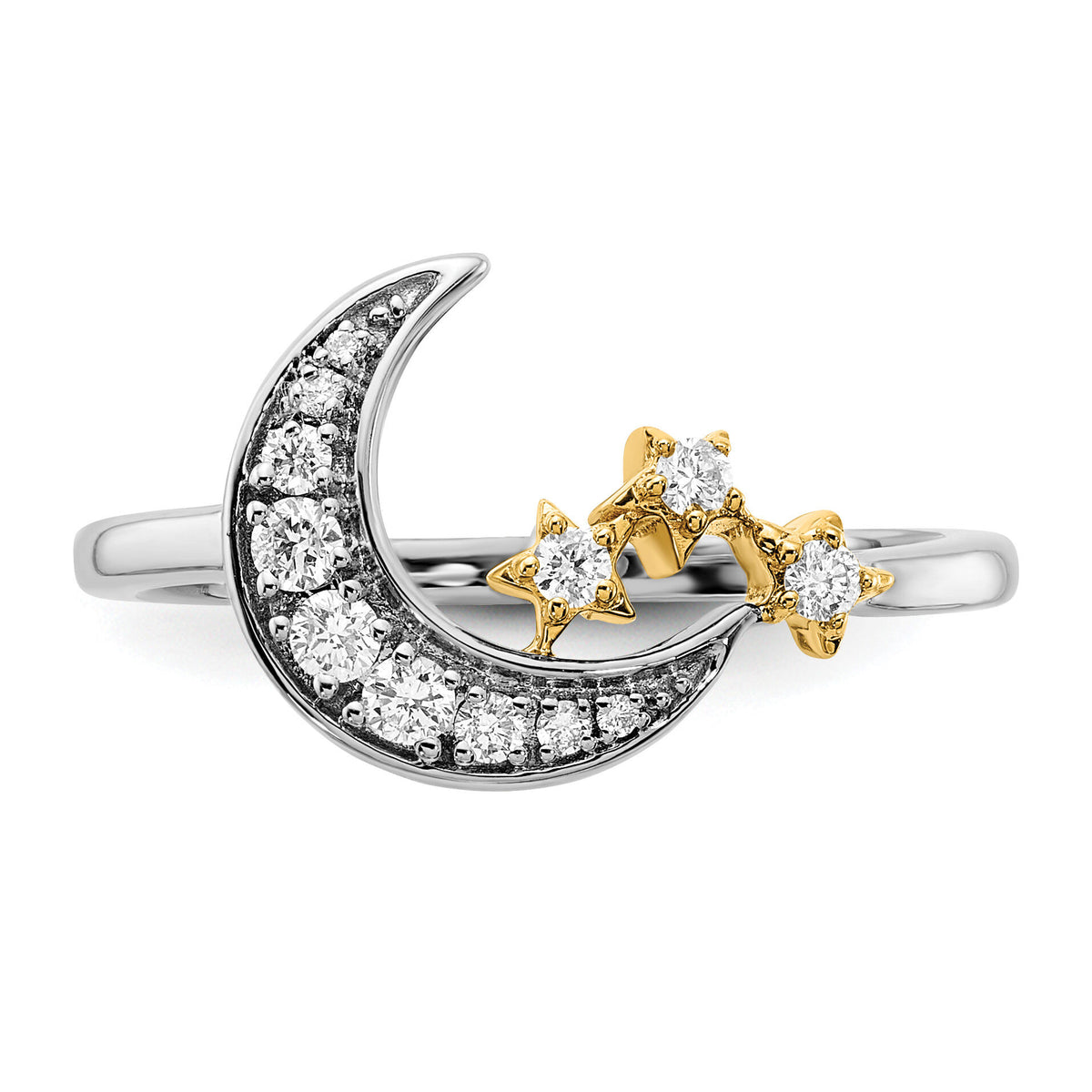 14k Two-tone Diamond Moon w/3-Stars Ring-RM6851
