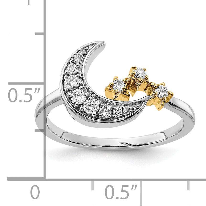 14k Two-tone Diamond Moon w/3-Stars Ring-RM6851