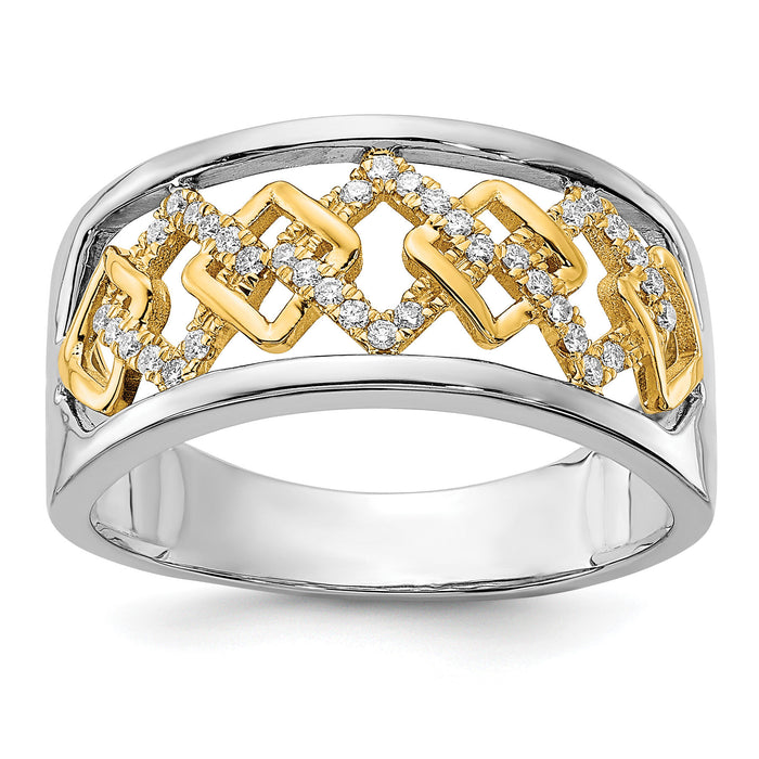14k Two-tone Polished Fancy Squares Diamond Ring-RM6862