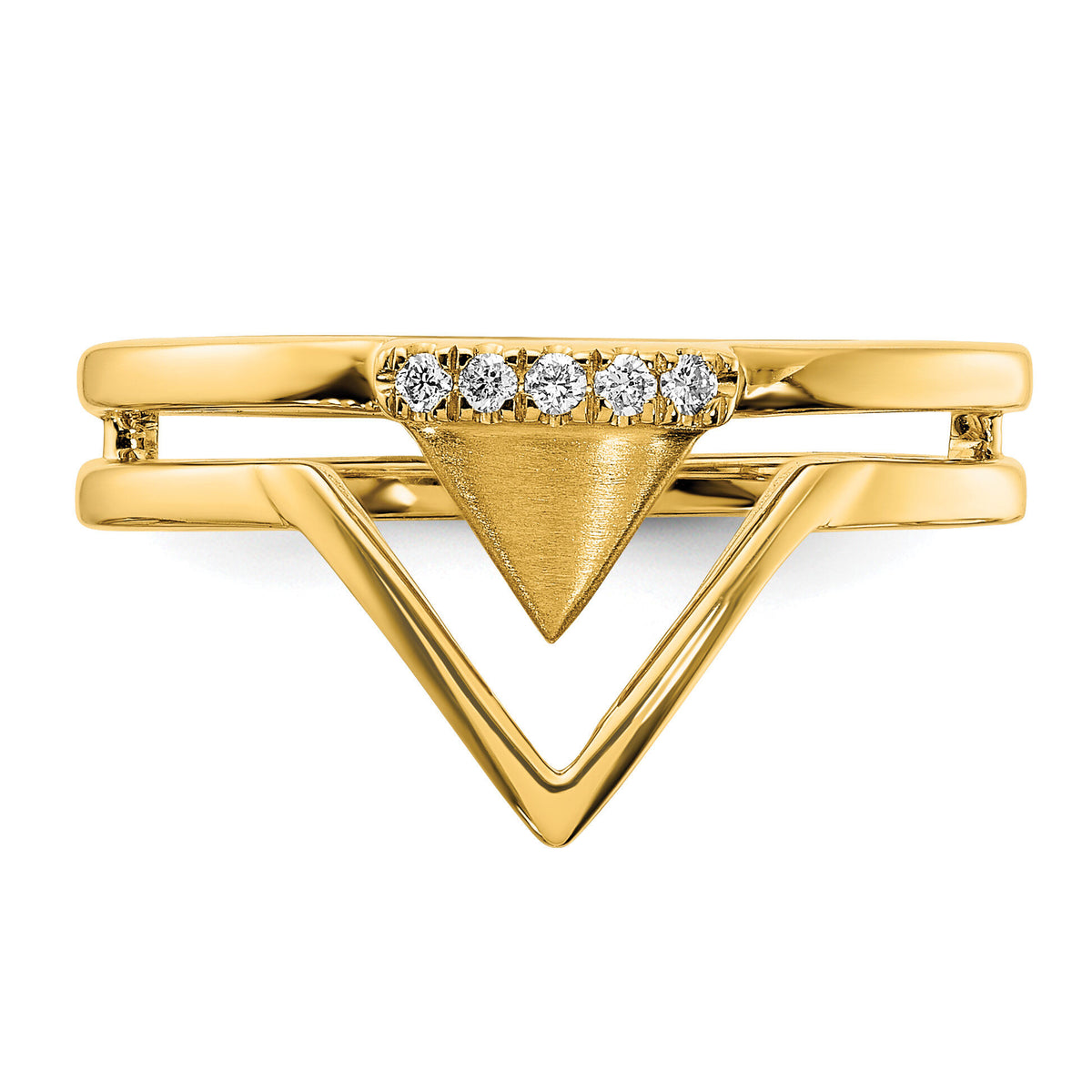14k Satin and Polished Diamond Double Triangle Ring-RM6865
