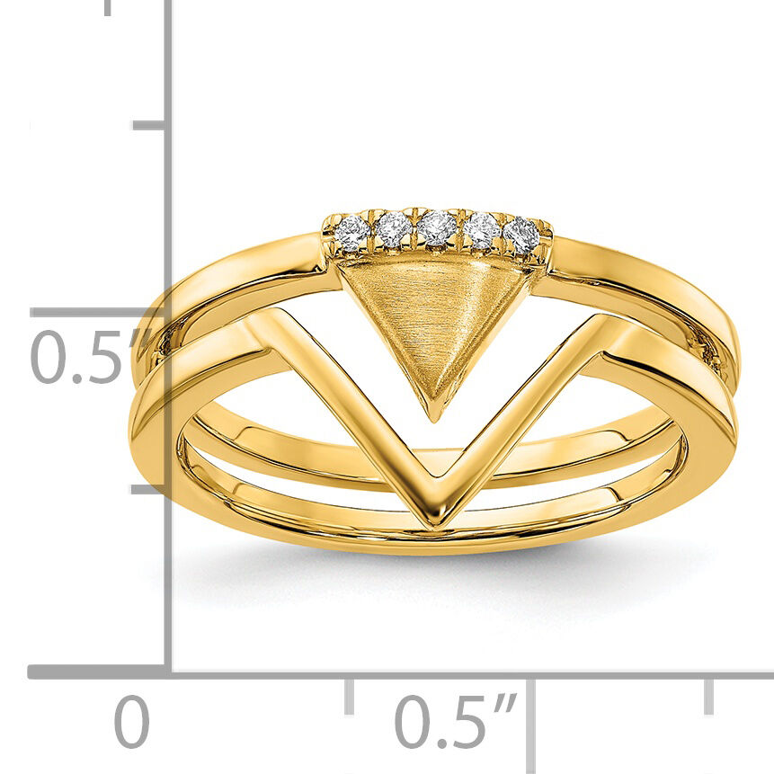 14k Satin and Polished Diamond Double Triangle Ring-RM6865