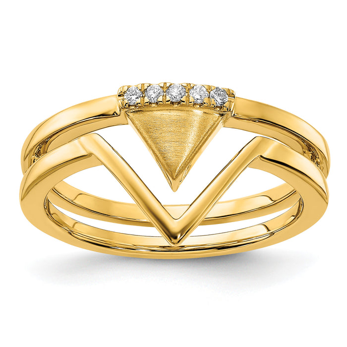 14k Satin and Polished Diamond Double Triangle Ring-RM6865