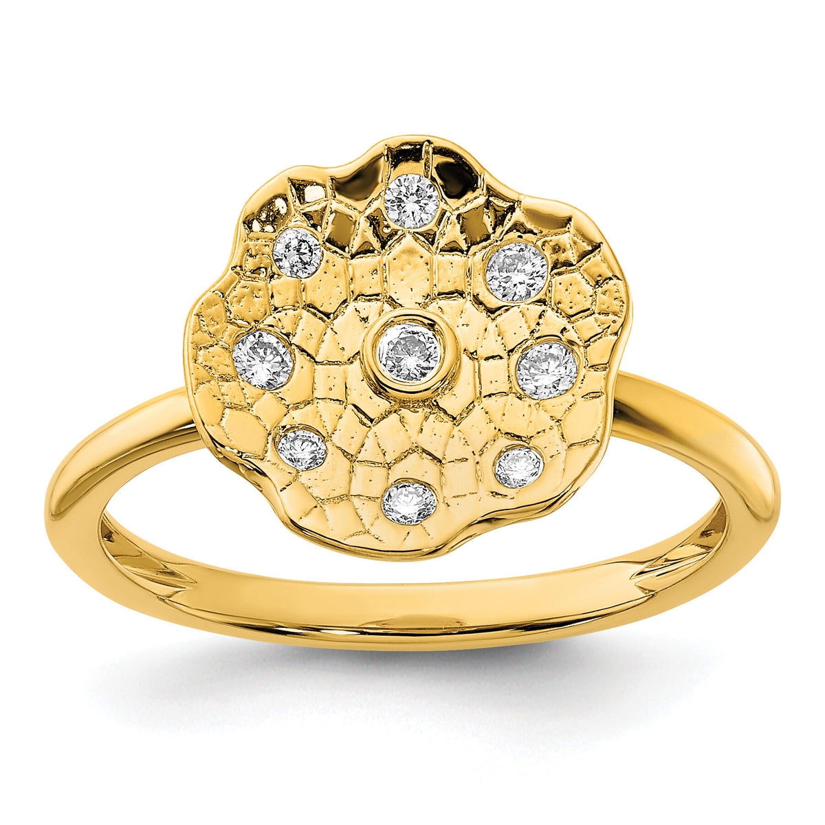 14k Polished and Textured Diamond Circle Ring-RM6884