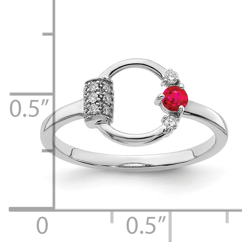 14k White Polished Diamond and Ruby Circle Ring-RM6886