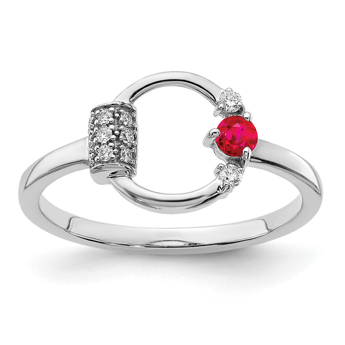 14k White Polished Diamond and Ruby Circle Ring-RM6886