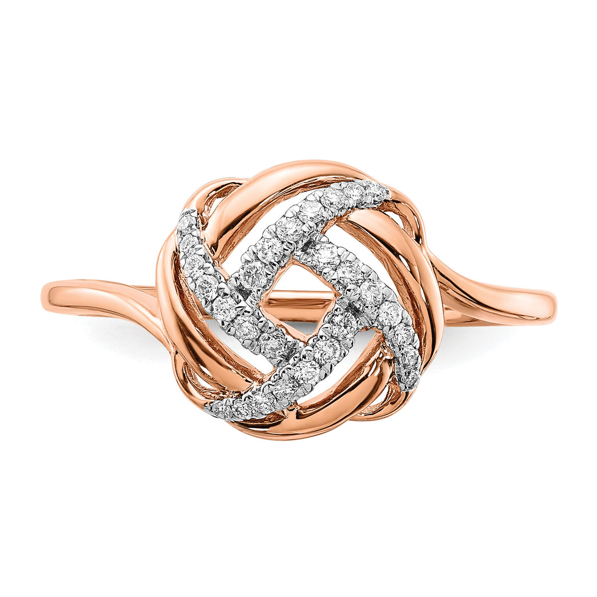 14k Rose Gold Polished Diamond Love Knot Ring-RM6889