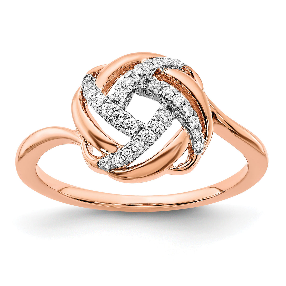 14k Rose Gold Polished Diamond Love Knot Ring-RM6889