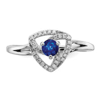 14k White Gold Diamond and Blue Sapphire Triangle Ring-RM6898