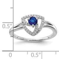 14k White Gold Diamond and Blue Sapphire Triangle Ring-RM6898
